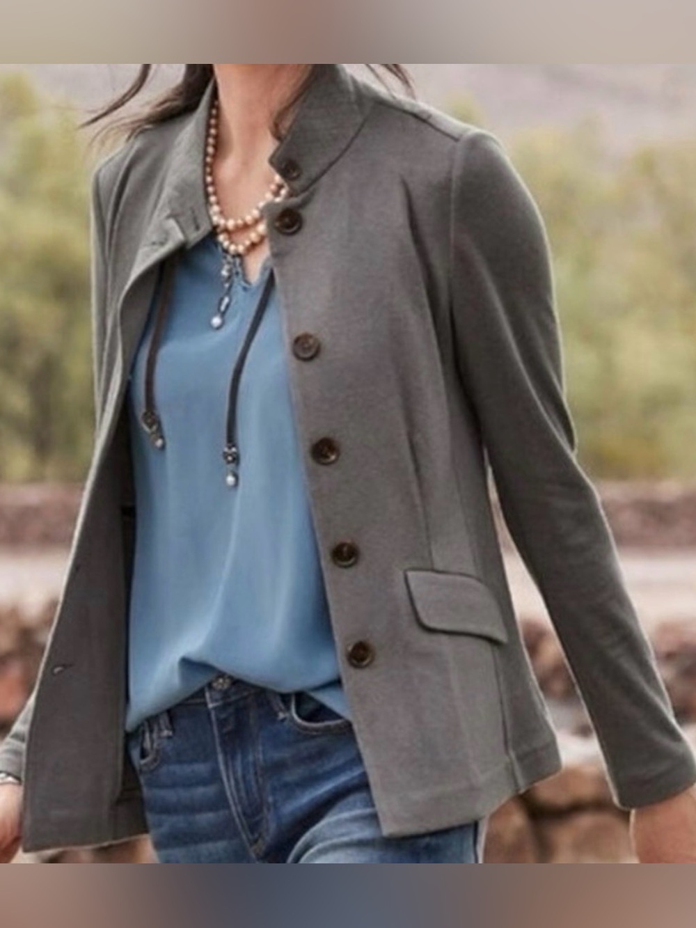 Sundance Park Blazer Wool Blend Knit Dove Gray Jacket Women’s Size XS Military